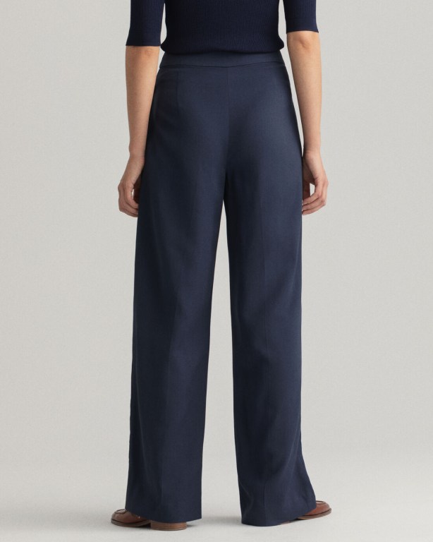 Gant High-Waisted Fluid Wide Leg Women's Pants Blue | x6pXAOc4aKH