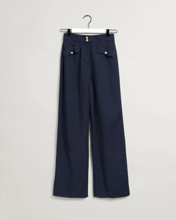 Gant High-Waisted Fluid Wide Leg Women's Pants Blue | x6pXAOc4aKH