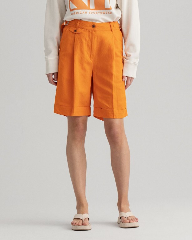 Gant High-Waisted Linen Blend Long Women's Shorts Orange | 3NHtClQMA5Q