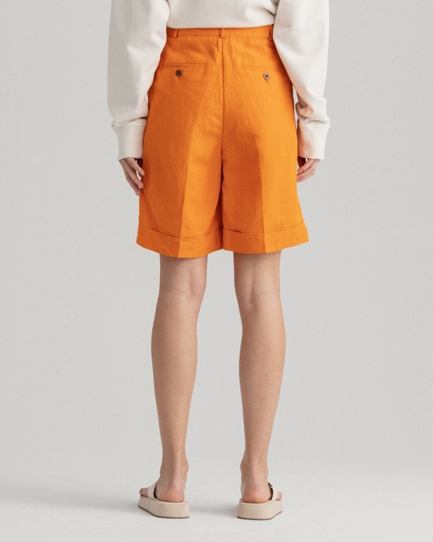 Gant High-Waisted Linen Blend Long Women's Shorts Orange | 3NHtClQMA5Q