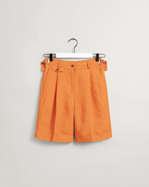 Gant High-Waisted Linen Blend Long Women's Shorts Orange | 3NHtClQMA5Q