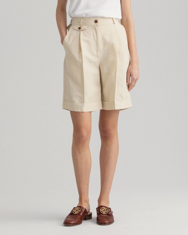 Gant High-Waisted Linen Blend Long Women's Shorts Beige | ADJBZb64Dnt