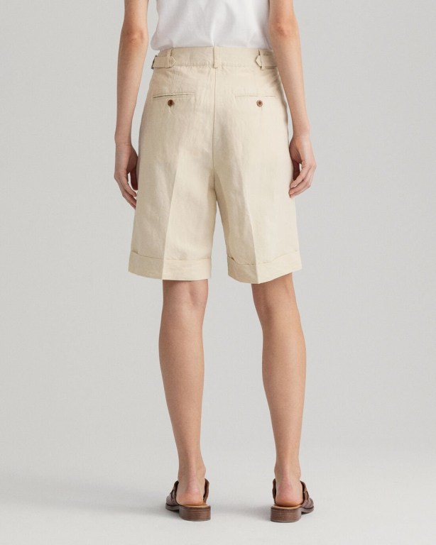 Gant High-Waisted Linen Blend Long Women's Shorts Beige | ADJBZb64Dnt