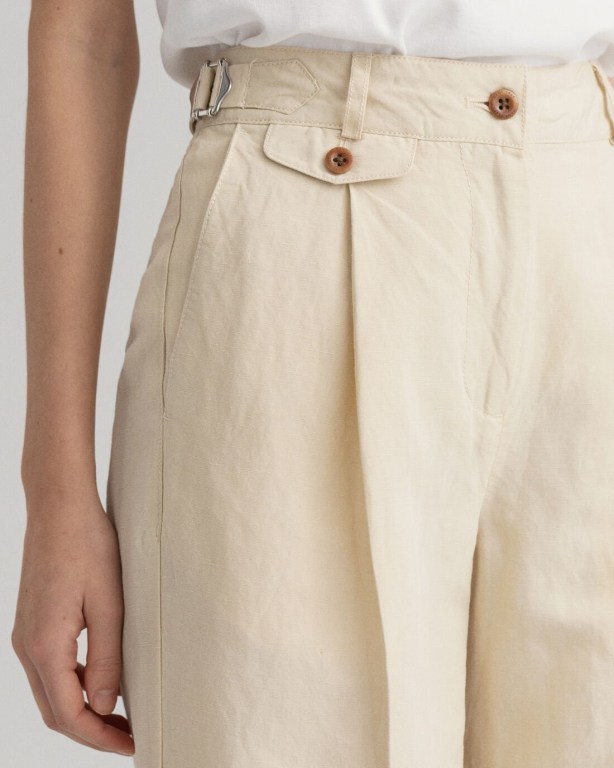 Gant High-Waisted Linen Blend Long Women's Shorts Beige | ADJBZb64Dnt