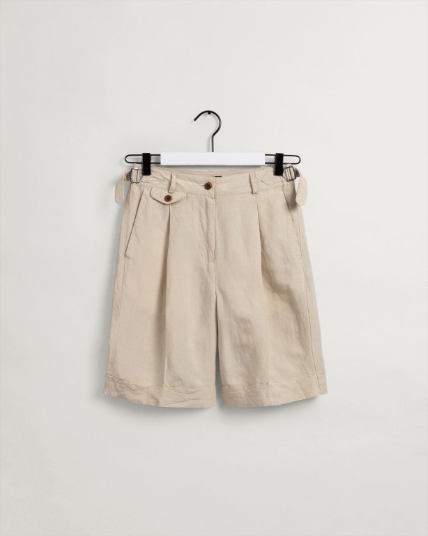 Gant High-Waisted Linen Blend Long Women's Shorts Beige | ADJBZb64Dnt