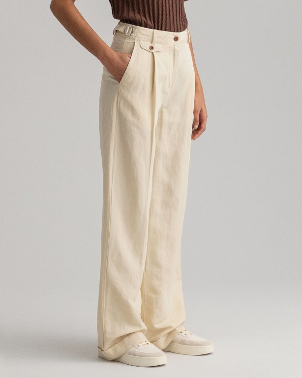 Gant High-Waisted Linen Blend Wide Leg Women's Pants Beige | HabyxLTy1JR