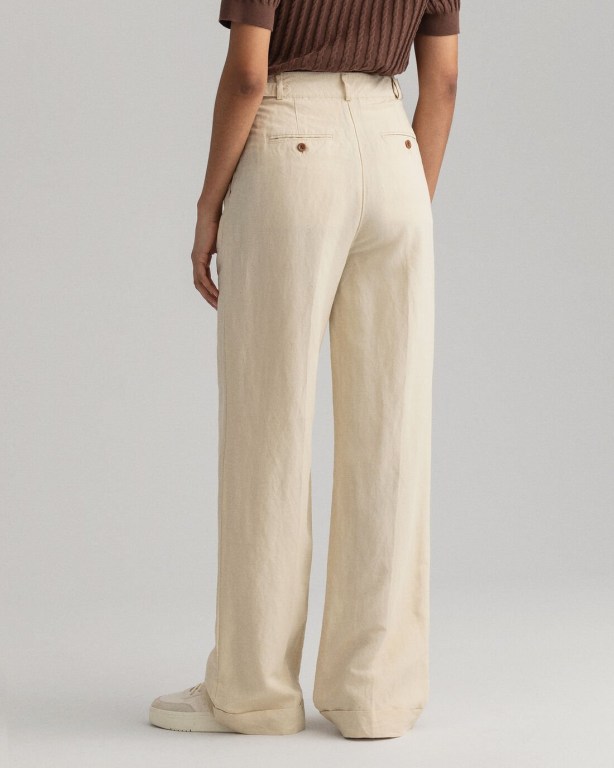 Gant High-Waisted Linen Blend Wide Leg Women's Pants Beige | HabyxLTy1JR