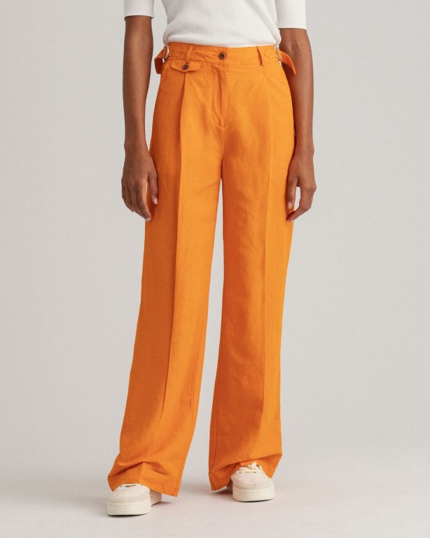 Gant High-Waisted Linen Blend Wide Leg Women's Pants Orange | NKcKVycGThZ