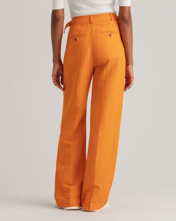 Gant High-Waisted Linen Blend Wide Leg Women's Pants Orange | NKcKVycGThZ