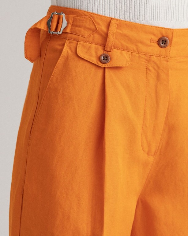 Gant High-Waisted Linen Blend Wide Leg Women's Pants Orange | NKcKVycGThZ