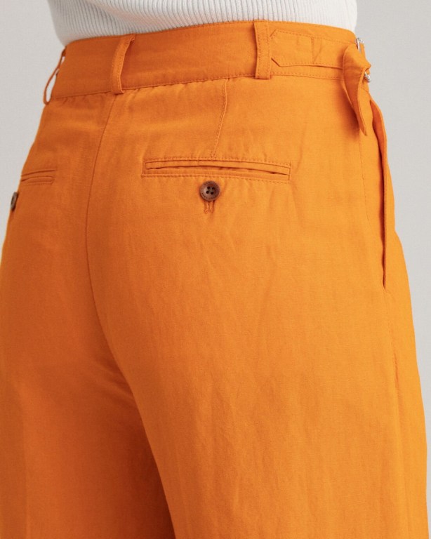 Gant High-Waisted Linen Blend Wide Leg Women's Pants Orange | NKcKVycGThZ