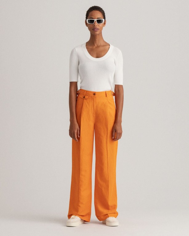 Gant High-Waisted Linen Blend Wide Leg Women's Pants Orange | NKcKVycGThZ