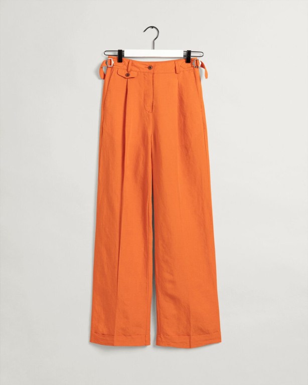 Gant High-Waisted Linen Blend Wide Leg Women's Pants Orange | NKcKVycGThZ