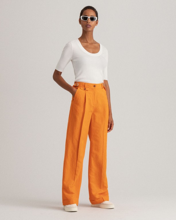 Gant High-Waisted Linen Blend Wide Leg Women\'s Pants Orange | NKcKVycGThZ