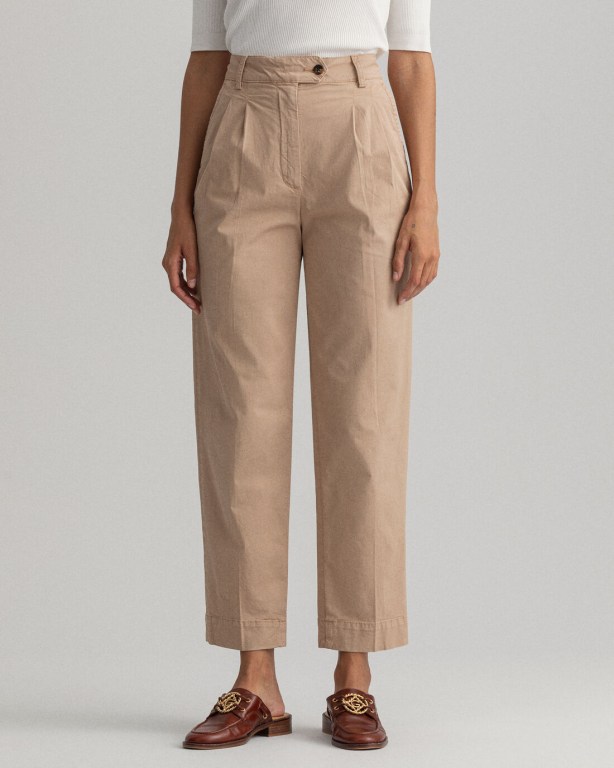 Gant High-Waisted Pleated Cotton Chinos Women's Pants Light Yellow | 6KO01uBwIVr