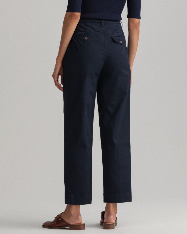 Gant High-Waisted Pleated Cotton Chinos Women's Pants Blue | tDnyH19vzeq