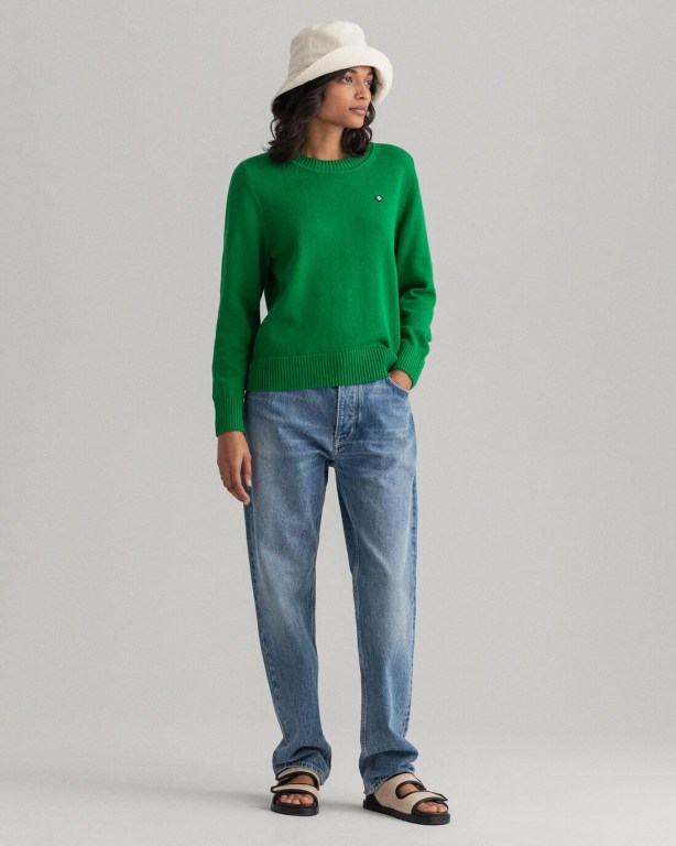 Gant Icon G Cotton Crew Neck Women's Crew Neck Jumpers Green | Gcb5NMpBBFn