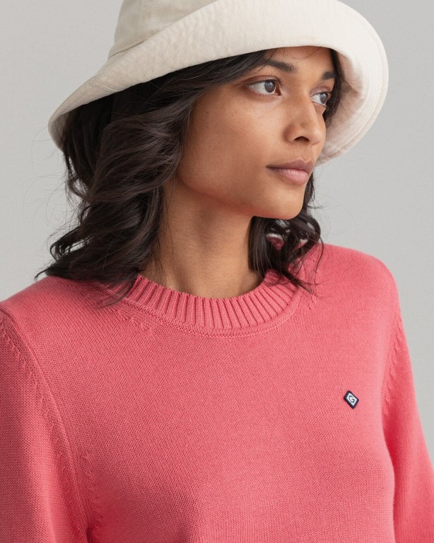 Gant Icon G Cotton Crew Neck Women's Crew Neck Jumpers Rose | HrynLyZKc3R