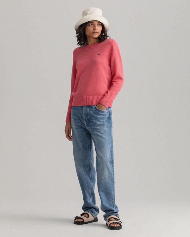 Gant Icon G Cotton Crew Neck Women's Crew Neck Jumpers Rose | HrynLyZKc3R