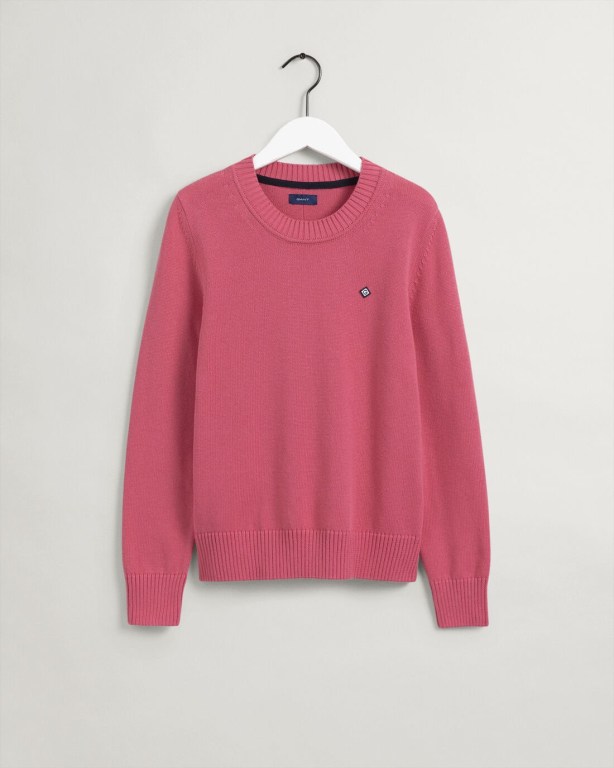 Gant Icon G Cotton Crew Neck Women's Crew Neck Jumpers Rose | HrynLyZKc3R