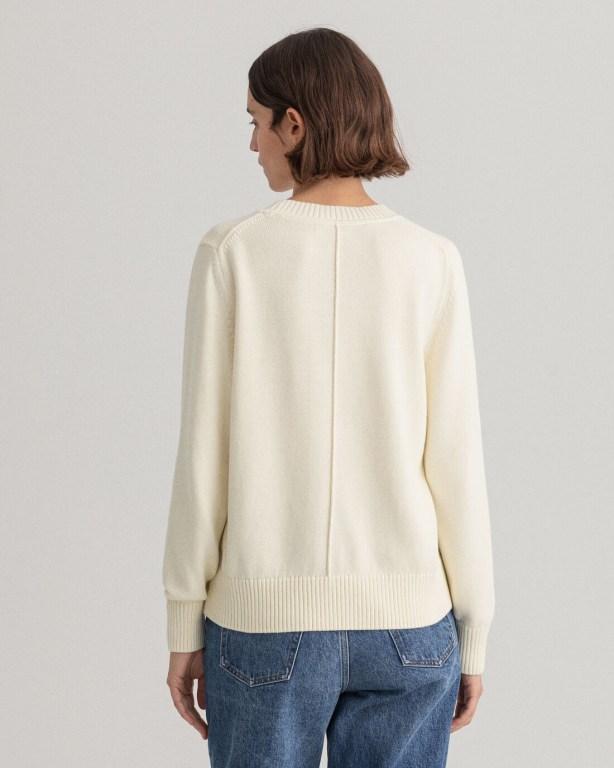 Gant Icon G Cotton Crew Neck Women's Crew Neck Jumpers Cream | YDKkZ1xJdaw