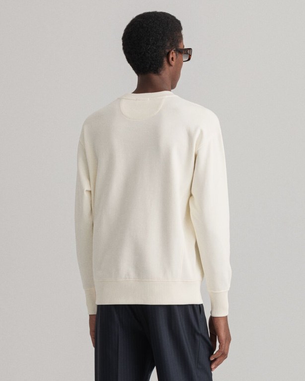 Gant Icon G Essential Crew Neck Men's Sweatshirts White | TdmcjJidM2F