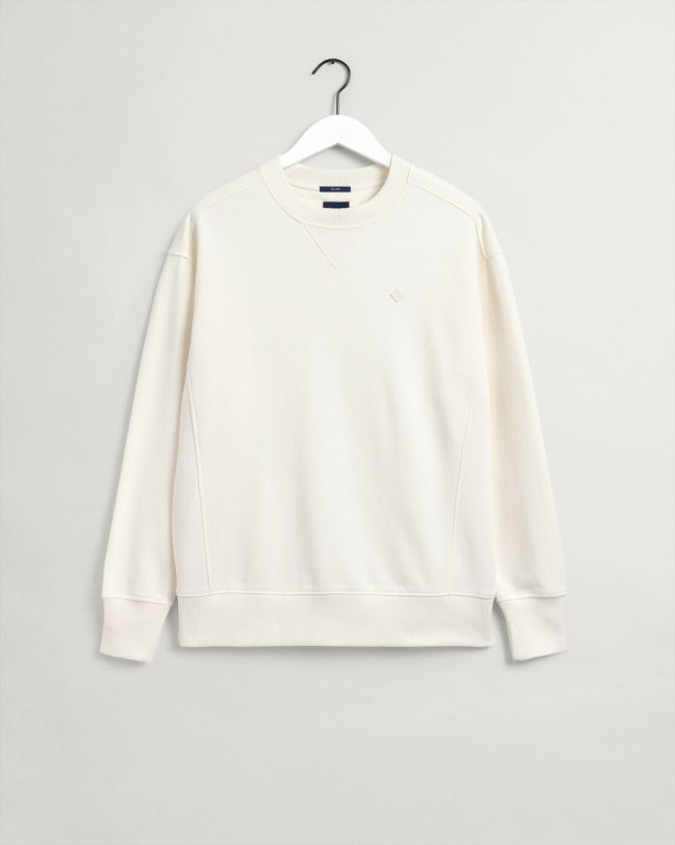 Gant Icon G Essential Crew Neck Men's Sweatshirts White | TdmcjJidM2F