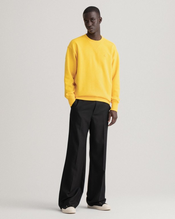 Gant Icon G Essential Crew Neck Men's Sweatshirts Yellow | UvJMGCjRdHX