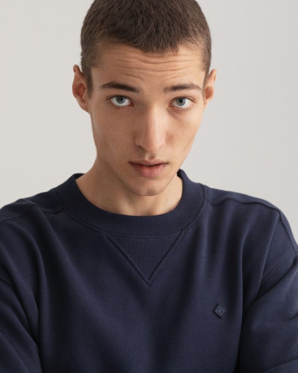 Gant Icon G Essential Crew Neck Men's Sweatshirts Blue | gTud5eKiVTP