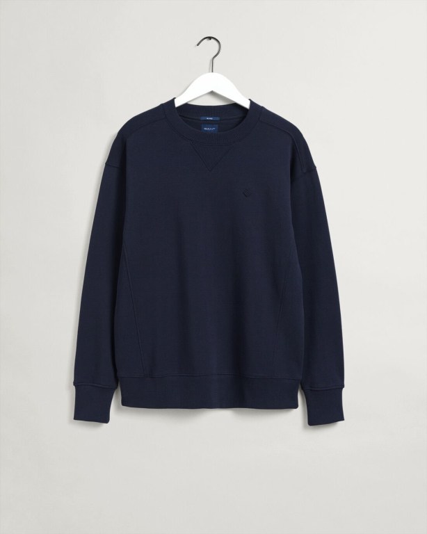 Gant Icon G Essential Crew Neck Men's Sweatshirts Blue | gTud5eKiVTP