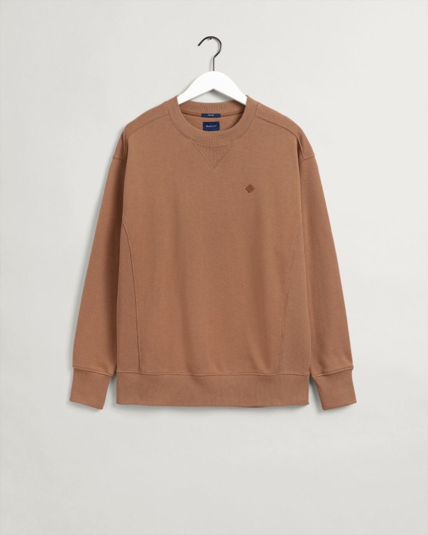 Gant Icon G Essential Crew Neck Men's Sweatshirts Brown | l8Nsw7QZ5iK