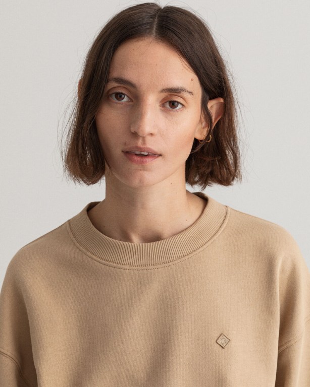 Gant Icon G Essential Crew Neck Women's Sweatshirts Dark Khaki | Xw6JzxkVSFr