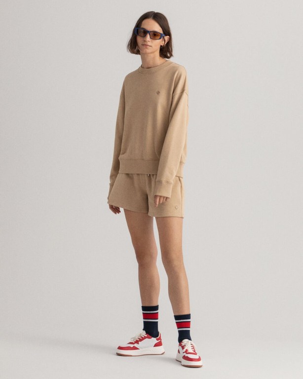 Gant Icon G Essential Crew Neck Women's Sweatshirts Dark Khaki | Xw6JzxkVSFr