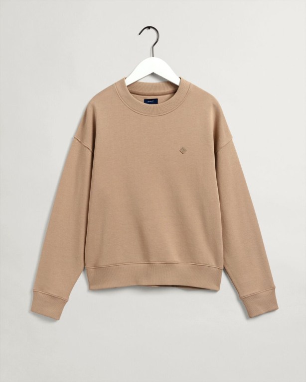 Gant Icon G Essential Crew Neck Women's Sweatshirts Dark Khaki | Xw6JzxkVSFr