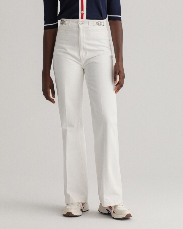 Gant Icon G High-Waisted Flared Ecru Women's Jeans White | erD6ckqeOW5