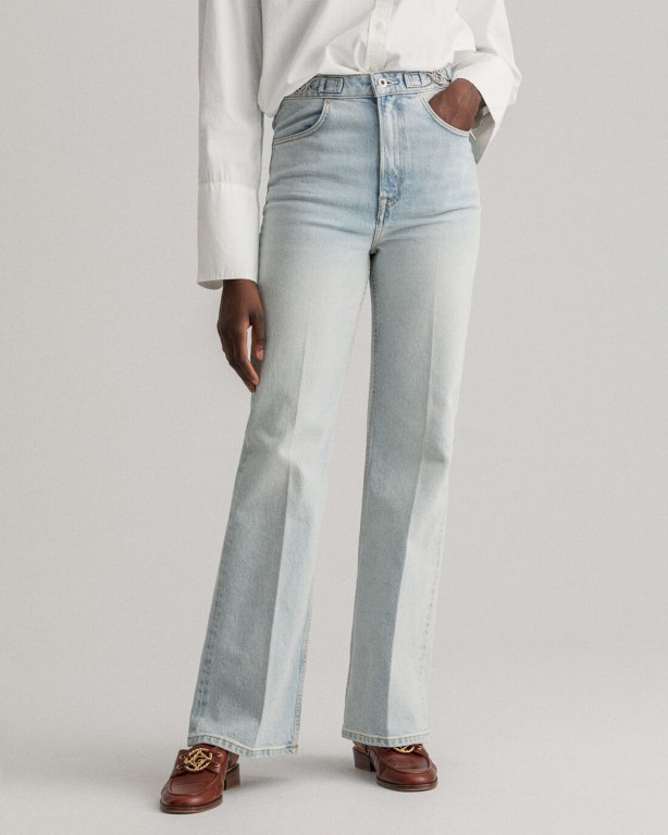 Gant Icon G High-Waisted Flared Women's Jeans Light Blue | KCjyCbMOfJA