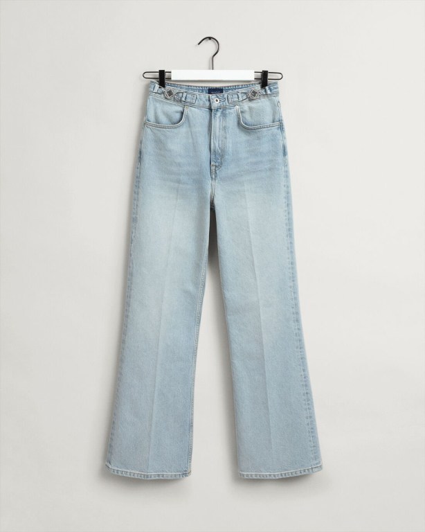 Gant Icon G High-Waisted Flared Women's Jeans Light Blue | KCjyCbMOfJA