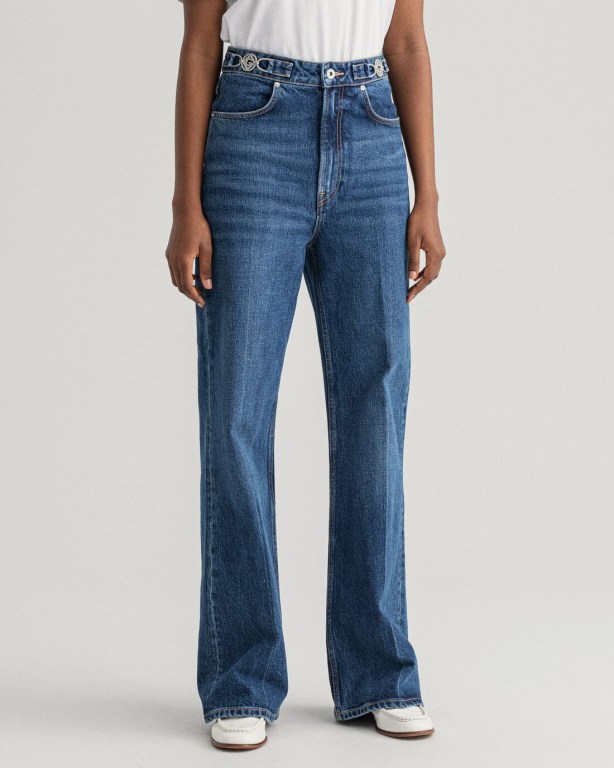 Gant Icon G High-Waisted Flared Women's Jeans Blue | Oy0r9LlcPQF