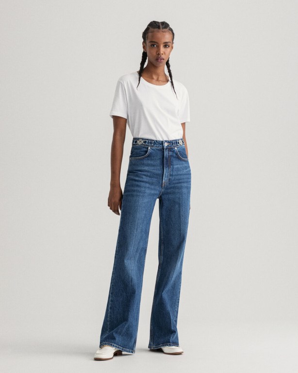 Gant Icon G High-Waisted Flared Women's Jeans Blue | Oy0r9LlcPQF