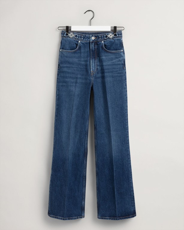 Gant Icon G High-Waisted Flared Women's Jeans Blue | Oy0r9LlcPQF