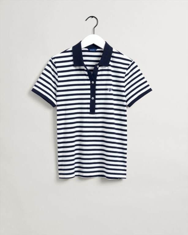 Gant Icon G Stripe Women's Polos Blue | dItJfSYlVk9