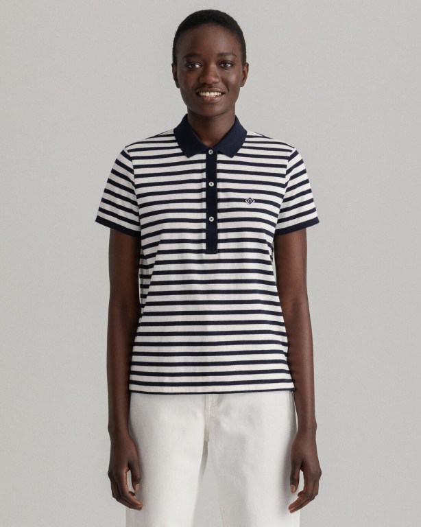 Gant Icon G Stripe Women\'s Polos Blue | dItJfSYlVk9