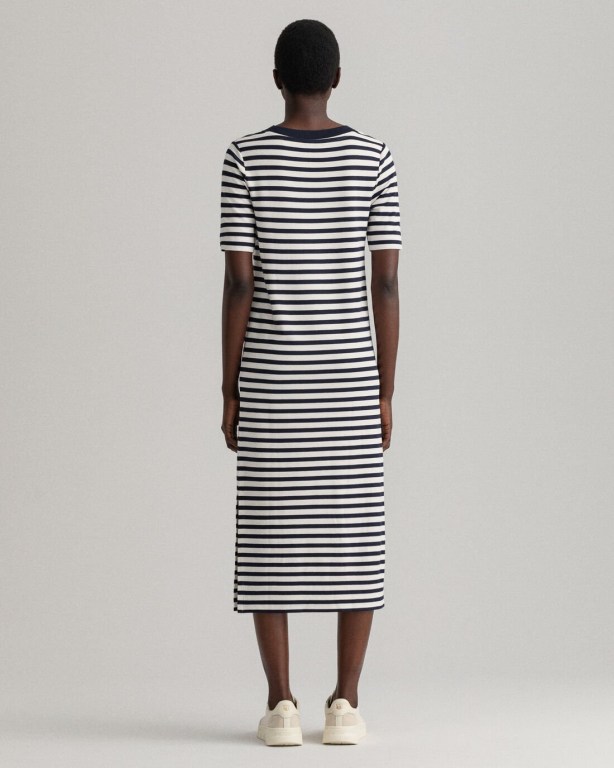 Gant Icon G Striped Jersey Women's Dresses Blue | 2IH6FISk3C4