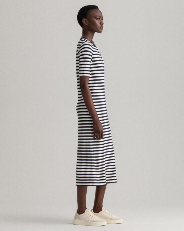 Gant Icon G Striped Jersey Women's Dresses Blue | 2IH6FISk3C4