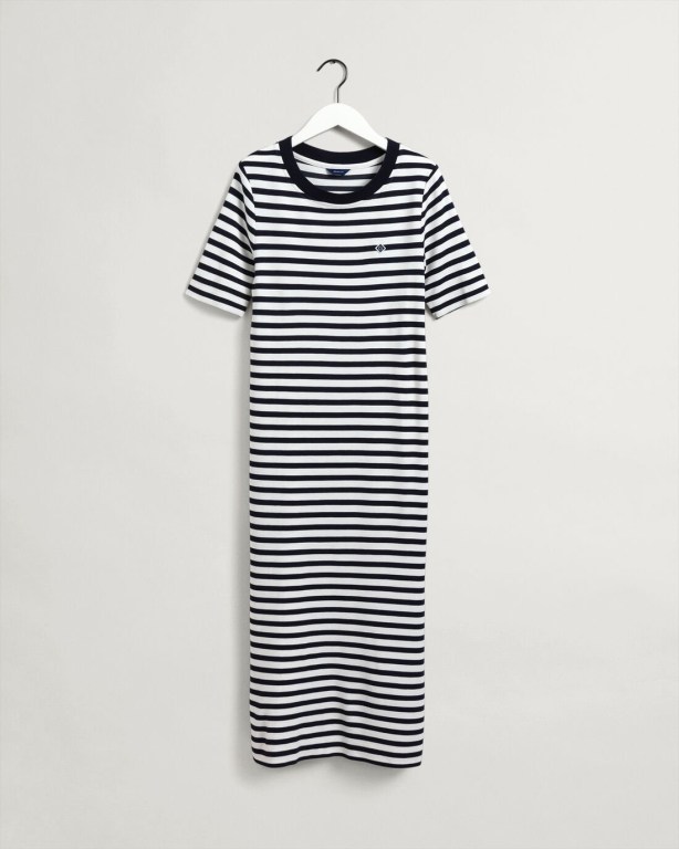 Gant Icon G Striped Jersey Women's Dresses Blue | 2IH6FISk3C4