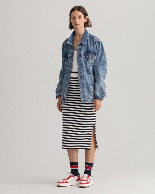 Gant Icon G Striped Jersey Women's Skirts Blue | 4Z8VXkM11nK