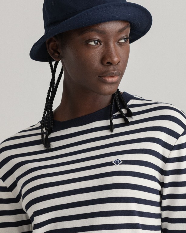 Gant Icon G Striped Women's T-shirts Blue | FKRs1q9IpJV