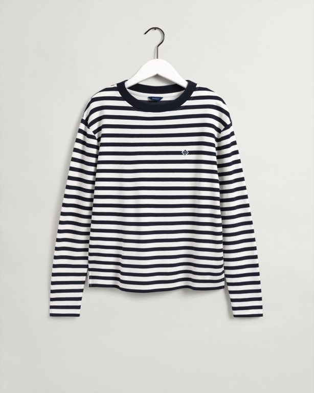 Gant Icon G Striped Women's T-shirts Blue | FKRs1q9IpJV