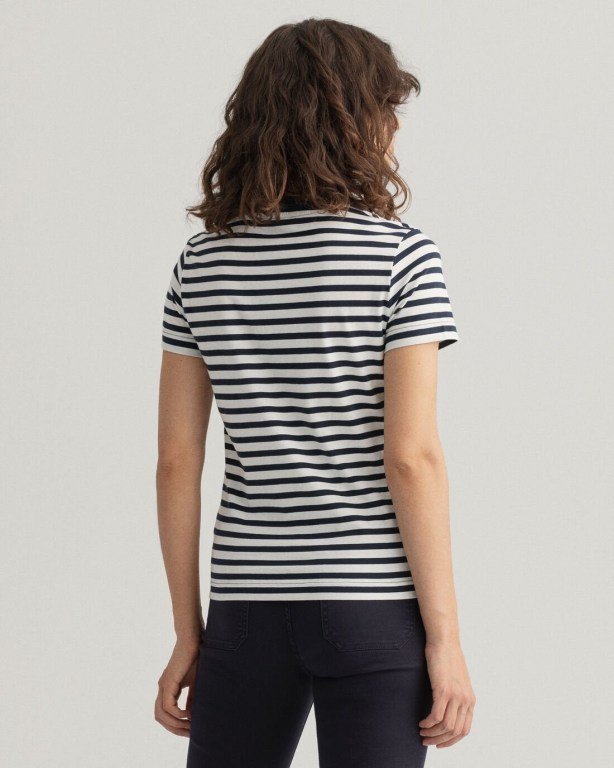 Gant Icon G Striped Women's T-shirts Blue | wQP2NOOgSPm