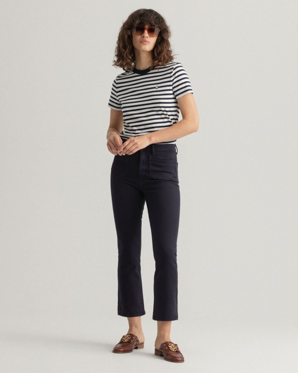 Gant Icon G Striped Women's T-shirts Blue | wQP2NOOgSPm